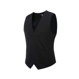 ByFshow Men’s Waistcoat, Suit Vest, V-Neck, Solid Color, Slim, 3 Pockets, 5 Buttons, With Buckle, Casual, Formal, Business, Weddings, Large Sizes, Black