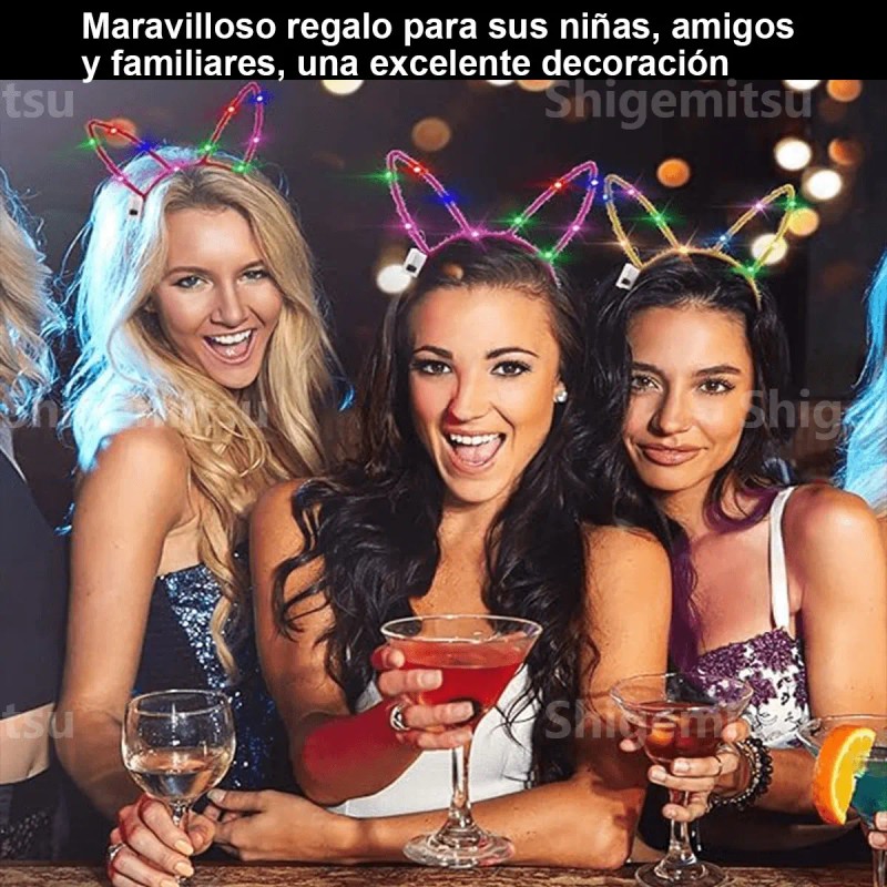 12 Tiaras Diademas Luz Neon Tocado Luminosa Orejas Fiestas
