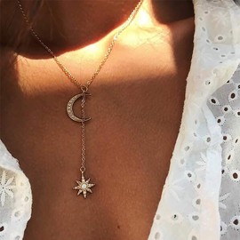 Yienate Bohemia Necklace Fashion Personality Retro Moon and Sun Pendant Boho Y-Necklaces Gold Chain Jewelry For Woman and girls