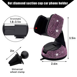Suvnie Bling - Soporte para teléfono de coche, 360 grados ajustable de vidrio para salpicadero, soporte universal para teléfono celular, soporte para parabrisas y salida de aire (rosa)