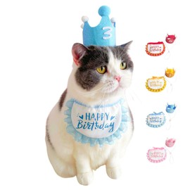 Dog, Birthday, Hat, Headwear, 3-Piece Set, Includes Numbers, Cat Birthday Goods, Hat for Pets, Birthday Set (Blue)