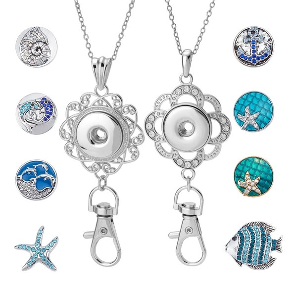 NBEADS 12Pcs Snap Jewelry Set,ID Badge Holder Snap Button Lanyard
