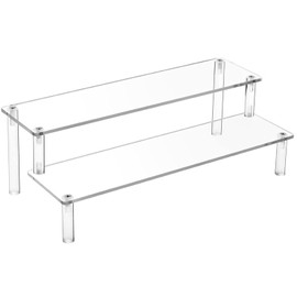 Acrylic Display Stand, Transparent Acrylic Display Riser Shelf, Acrylic Riser Display Shelf Stand, Table Top Clear Acrylic Organiser, Display Stand for Cabinet Display Case, for Figures, Jewellery, 2