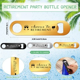 Maxcheck 25 Sets Retirement Party Favors for Guests Beer Opener Stainless Cheers to Retirement Steel Flat Bottle Opener with Thank You Tags Organza Bags Black and Gold Retirement Party Souvenirs