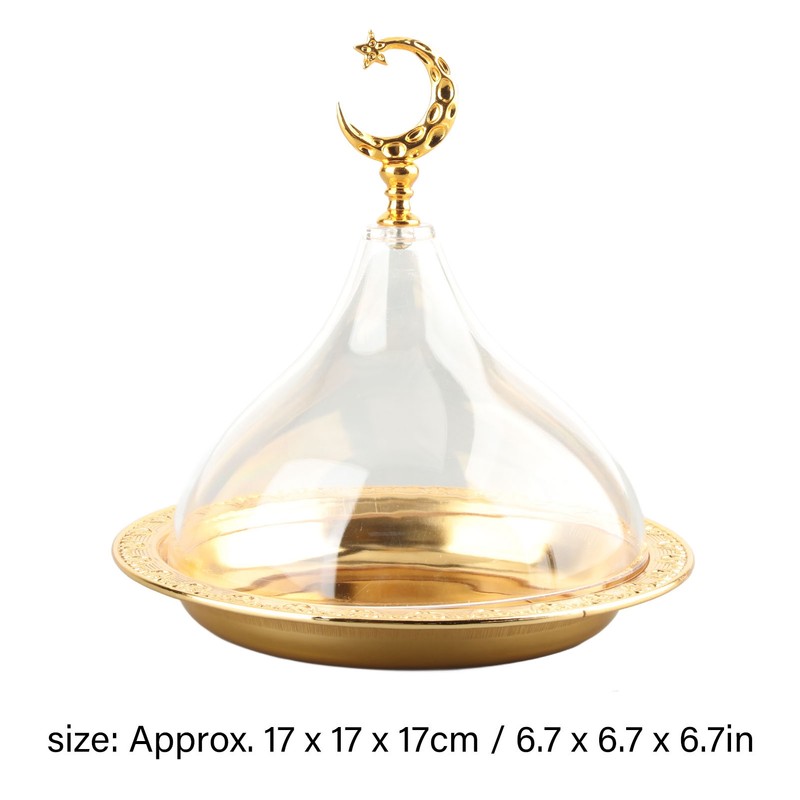 Serving Plate with Dome Golden Embossed Patterns Stainless Steel Acrylic