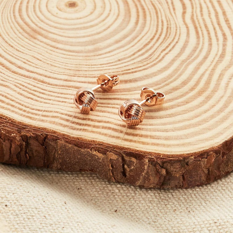 Philip Jones Rose Gold Plated Love Knot Earrings with Quote