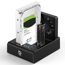 M.2 NVMe & SATA Hard Drive Docking Station, USB C 10Gbps Hard Drive cloner for M.2 PCIe NVMe + SATA 2.5”/3.5” HDD Converter, Offline Cloning, Tool-Free, Cooling Fan