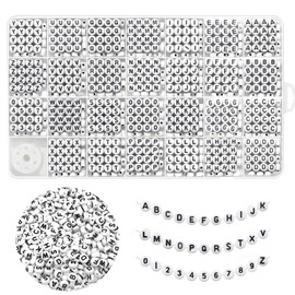 JULIMAIDONG Black Alphabet Beads A-Z 1350+Pcs Letter Bead, Acrylic 4x7mm Round Digit Letter Beads Kits,Bracelets Necklaces DIY Jewelry Making Kits (Black,1350+PCS)