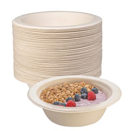 BOKFJBP Pack of 50 Brown Disposable Bowls Sugar Cane, 350 ml Soup Bowls Bagasse Long-Lasting Heat Retention Durable Soup Bowls for BBQs Picnics Outdoor Dining