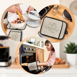 GOOZHO Neutral Botanical Pot Holders with Pockets, Vintage Cottagecore Beige Wildflower Oven Pot Holders Heat Resistant Oven Mitts Hot Pads for Kitchen Baking Cooking, Set of 2