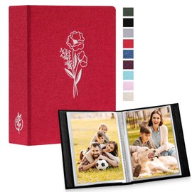 Lanpn Small Photo Album 6x4 2 Packs, Each Pack holds 100 Pictures, Slip in Pockets Mini Linen Top Loading Photo Albums for Portrait Only 10x15cm Picture Red