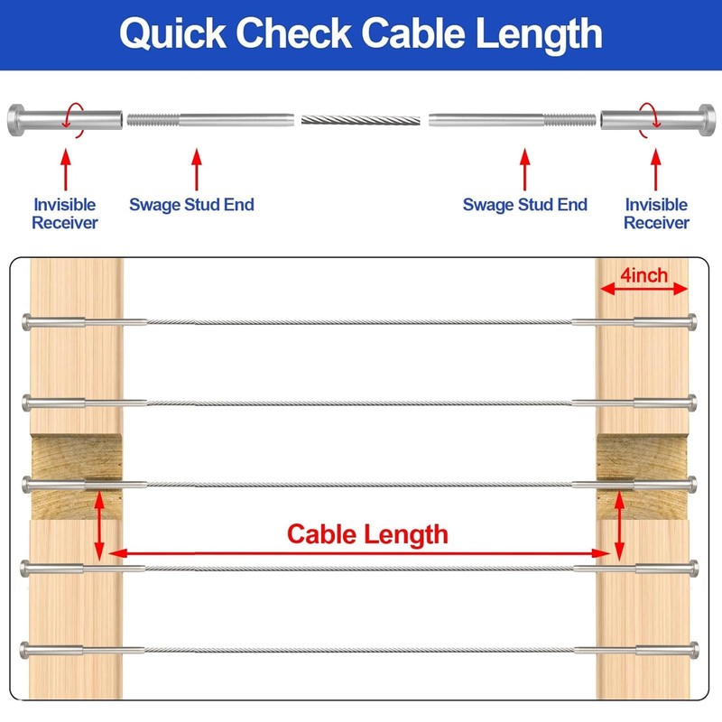 CKE 30 Pack 4"x4" Invisible Cable Railing Kits, T316 Stainless
