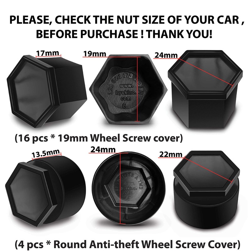 Biomar Labs 16pcs Wheel Nut Covers 4 pcs Locking Bolt