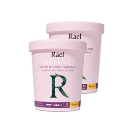 Rael Organic Cotton Compact Tampons - BPA-Free Applicator, Chlorine Free, Compact Applicator with Leak Locker Technology, Unscented (36 Count, Regular)