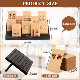 Blulu 31 Pack Wooden Earring Display Stand 7 Slots Earring Display Holder with Earring Card for Selling Vendors Retail Show(Black Gray)