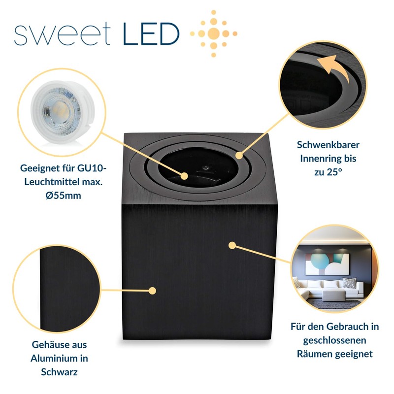 Sweet LED Surface-Mounted Spotlight, Ceiling Light, Surface-Mounted with GU10 Socket,