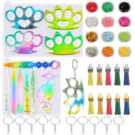 Resin Molds-2pcs Silicone Resin Molds Set-Silicone Epoxy Casting Moulds Kit with 12 Color Shining Glitter Sequins 10pcs Pendants Chains 10pcs Key Tassels for Making Pendants Crafts