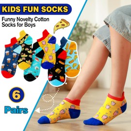 MOGGEI Kids Boys Ankle Socks Low Cut No Show Funny Fun Cartoon Cute Novelty Cotton Gifts Socks 6 Pairs Stocking Stuffers(Food,9-14 Years)
