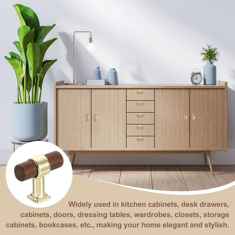 sourcing map 4Pcs T-Bar Wooden Drawer Pulls, 1.57" x 0.69"