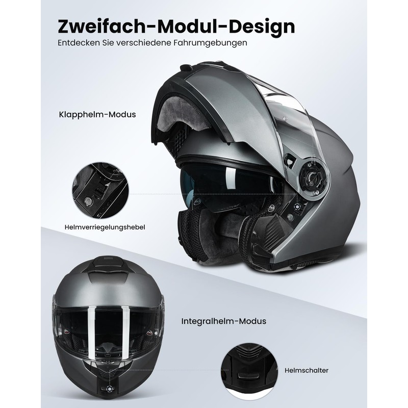 ILM ECE22.06 Model 159 Flip-Up Motorcycle Helmet Full-Face Helmet Double