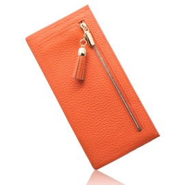KNUTe Genuine Leather Long Wallet, Thin, Women's, Cowhide Leather, Thin, Slim, Lightweight, Smart Long Wallet, With Tassels, Anti-Skimming, Card Slot, Coin Purse, Leather, Ultra Thin, Zipper, Cute,