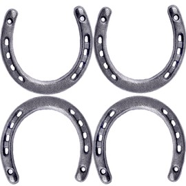 GGTYHAO 4PCS Cast Iron Horseshoe，for Good Lucky, Durable Cast Iron Medium Horseshoe 5 Holes On Each Side for Wall Hung