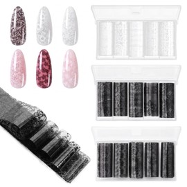 15 Rolls White Black Lace Nail Foil Transfer Stickers Flower Decals