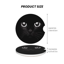 Cute Black Cat Car Coasters for Drinks Absorbent, 2 Pack 2.56" Cup Holders Ceramic Stone & Non-Scratch Cork Base Coasters, Auto Accessories for Women & Men