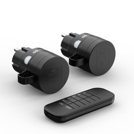 conecto Outdoor Radio Sockets with Remote Control, 2300 Watt, 230 V, 2 x Sockets with Radio Remote Control, Outdoor Set, IP44, Power Saving, 30 m Range, Black