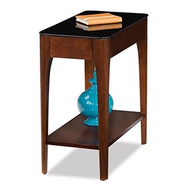 Leick Home 11105 Obsidian Glass Top Narrow Side Table with Shelf, Chestnut and Black Glass
