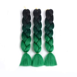 ShowJarlly Box Braid Hair Extensions, 24inch Black/Blackish Green/Dark Green ​Ombre Jumbo Braid Hair, 3Packs Synthetic Jumbo Braiding Hair Extension Afro Hair Extensions for Crochet Twist Braids