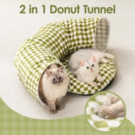 MEWOOFUN Cat Tunnels for Indoor Cats, Cute Tunnel Bed, Donut Tunnel with Washable Cushion, Round Peekaboo Cave for Play & Rest, Cat Toy for Kittens, Puppies & Rabbits, Green