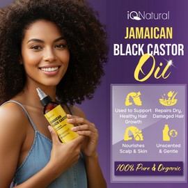 IQ Natural Jamaican Black Castor Oil for Hair Growth and Skin Conditioning, 100% Pure Cold Pressed, Scalp, Nail and Hair Oil - (2 PACK Unscented) (4oz)