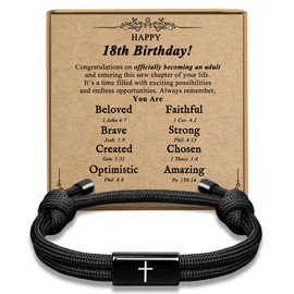 PEALICIOUS 18th Birthday Gifts for Boys, 18th Birthday Bracelets as 18th Birthday Decorations for Boys, Meaningful Christian Gifts with Happy 18th Birthday Card for 18 Year Old Son Grandson Nephew