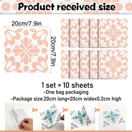 AM AMAONM 10pcs 20x20cm Removable Square Vintage Floral Pattern Tile Stickers 3D Decorative Peel and Stick Vinyl Self Adhesive Wall Tiles Decor Decals for Kitchen Backsplash Bathroom Furniture (F)