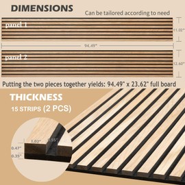 Kieacia Wood Slat Acoustic Panels for Wall and Ceiling | 3D Slat Wood Panels| Decorative Soundproof Paneling | Noise Reduction | 94.49"x 23.62" Each Box-Natural Oak