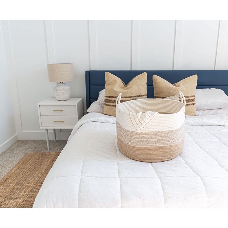 OrganiHaus Large Woven Storage Basket for Blankets and Toys 20"