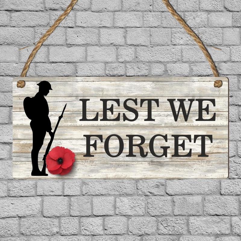 "Lest We Forget" Remembrance Day Plaque - Soldier Silhouette and