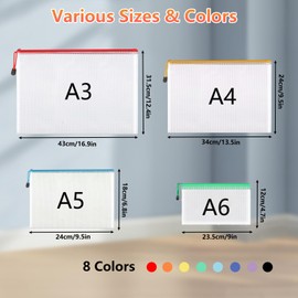 A4 Plastic Zip Wallets - 24PCS A4 Zip Lock Bags, Waterproof File Folders for School/Office Travel, Receipts Storage, Cosmetics, Cross Stitch, Puzzles & Games (A4-24Pcs)