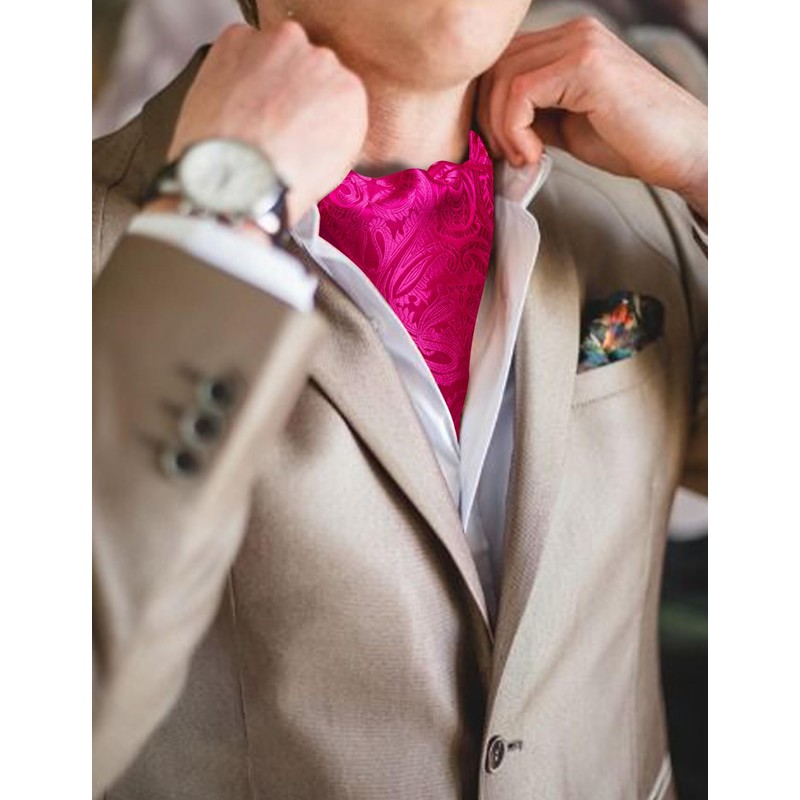 Barry.Wang Men Ascot Cravat Tie with Pocket Square Cufflinks Tie