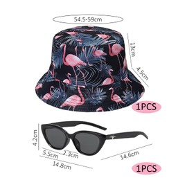 ZBHDEYG 1 x Flamingo Fishing Hat, 1 x Sunglasses, Women's Sun Hat, Girls' Summer Hat, Women's Sun Protection Sun Hat, black