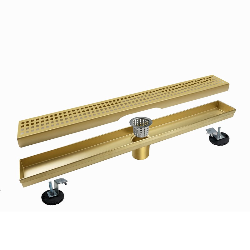 TECFORG 24 Inch Gold Rectangular Shower Drain with Removable Quadrato