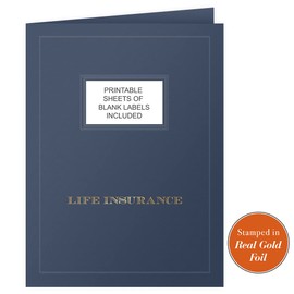 The Gallery Collection, 25 Count, Blue, Life Insurance Pocket Folders, Gold Foil with Customizable Labels, for Policy Agents (9 x 12)