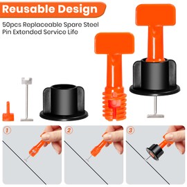 Tile Leveling System Kit,200pcs Reusable Tile Leveler Spacers+1000pcs 1/12" Cross-shaped Tile Spacers+5pcs Wrench+50pcs 1/16" Replaceable Spare Steel T-Pin,Tools for Wall Floor Tile Adjustment(200)