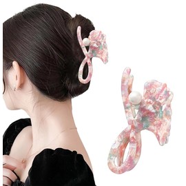 Wenlly ginkgo leaf hair claw, cellulose acetate hair jaw clips, non-slip hair hold barrettes, 1 piece, pink