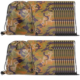 24 Pcs Camo Bag Waterproof Drawstring Bags Bulk, Militarys Army Bag Lightweight Woodland Camouflage Drawstring Backpack for Men Women Birthday Party Supplies Travel Yoga Gym Sport, 13.39 x 16.93 in