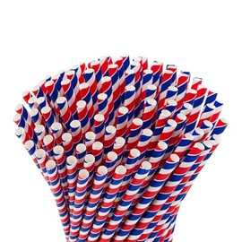 Paper Straws Short France Design, Pack of 100, 23 cm Long, 7 mm Diameter. Straw France French Flag, Tricolour, Biodegradable, Environmentally Friendly, Disposable Drinking Straw (Long)