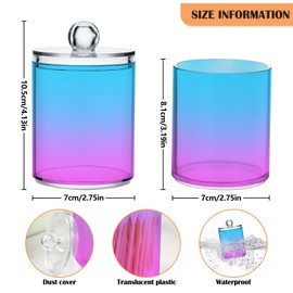 Gradient Blue Purple Pink Qtip Dispenser Apothecary Jars Bathroom Qtip Holder Storage Canister Plastic Jar 10 Oz for Cotton Ball Swab Round Pads Floss 4pcs