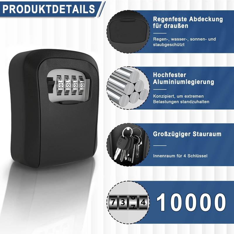DIYGEEK Key Safe with Code, Outdoor Key Safe with Number