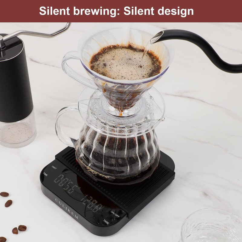 Coffee Scale with Timer, Kitchen, Digital, Rechargeable, Glass Mirror Design,